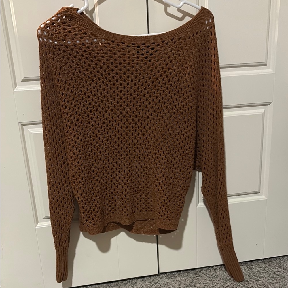 Express Brown Off-the-Shoulder Sweater Textured Knit